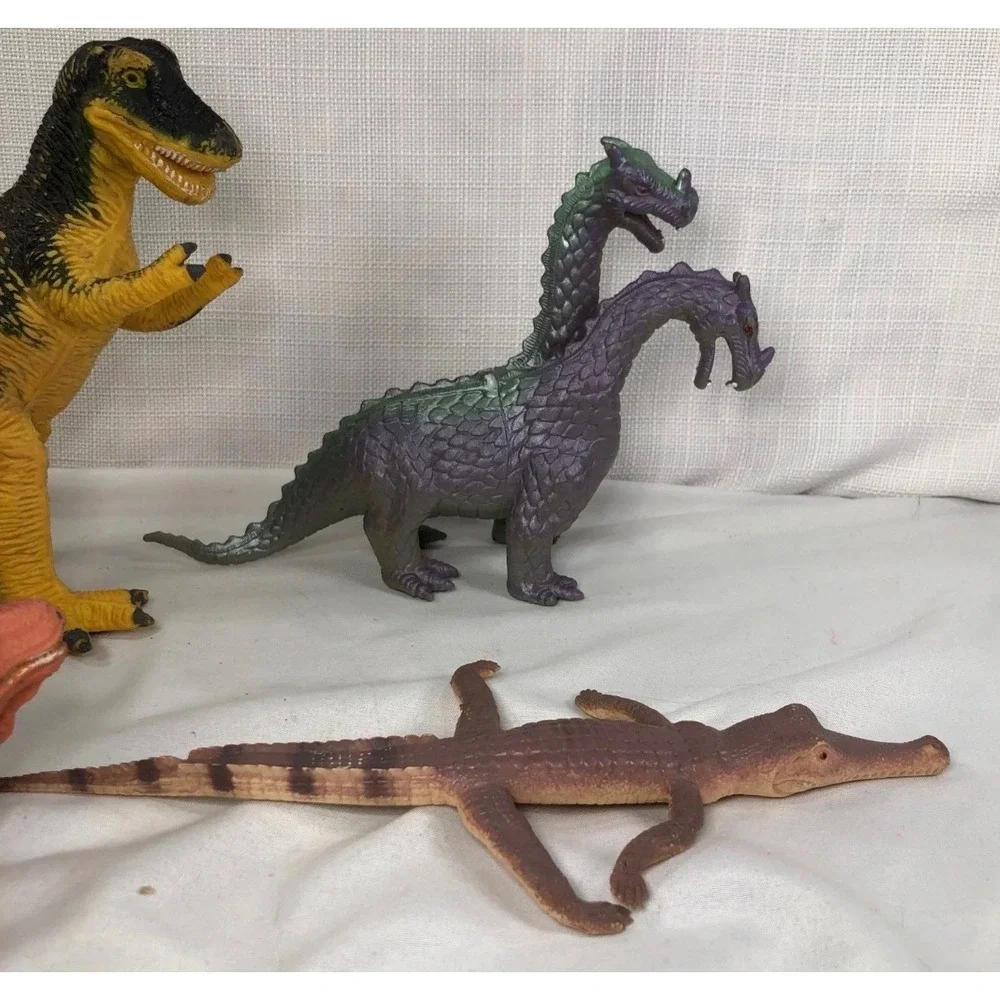 Vintage Dinosaur Toy Figure Lot T-Rex Dimetrodon Two Headed Dragon Crocodile 4pc